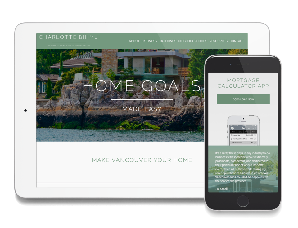 Realtor website design for Charlotte Bhimji mobile and tablet view