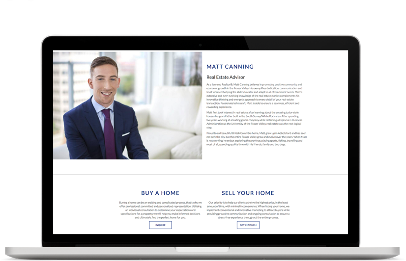 Real estate marketing website design laptop view for Matt Canning, Fraser Valley