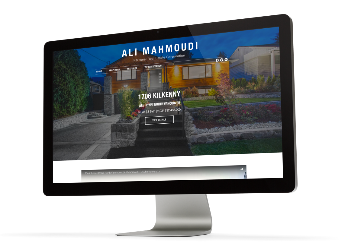 Real estate agent custom web design and branding, Ali Mahmoudi listings page design