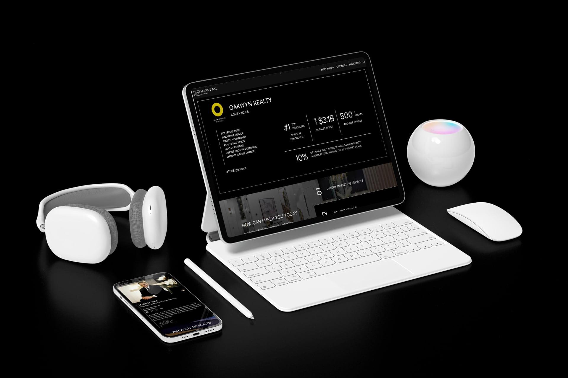 Manny Bal Tablet and phone mockup Custom Designed Realtor Bio Page with Oakwyn Stats and Figures for Manny Bal