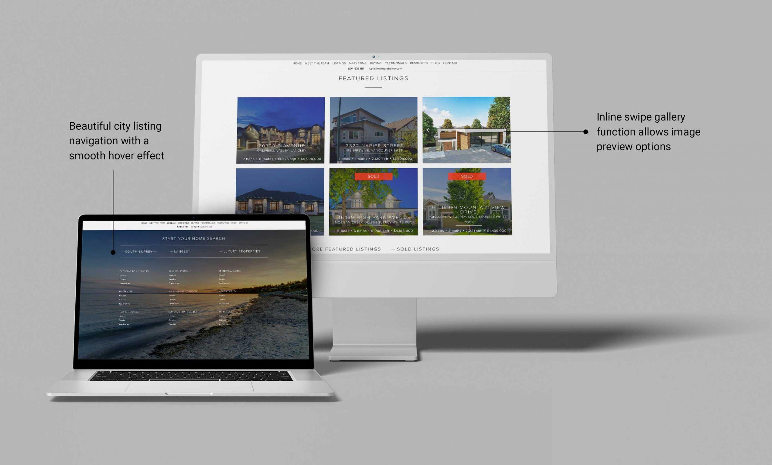 Mockups displaying Mike Grahame's website.