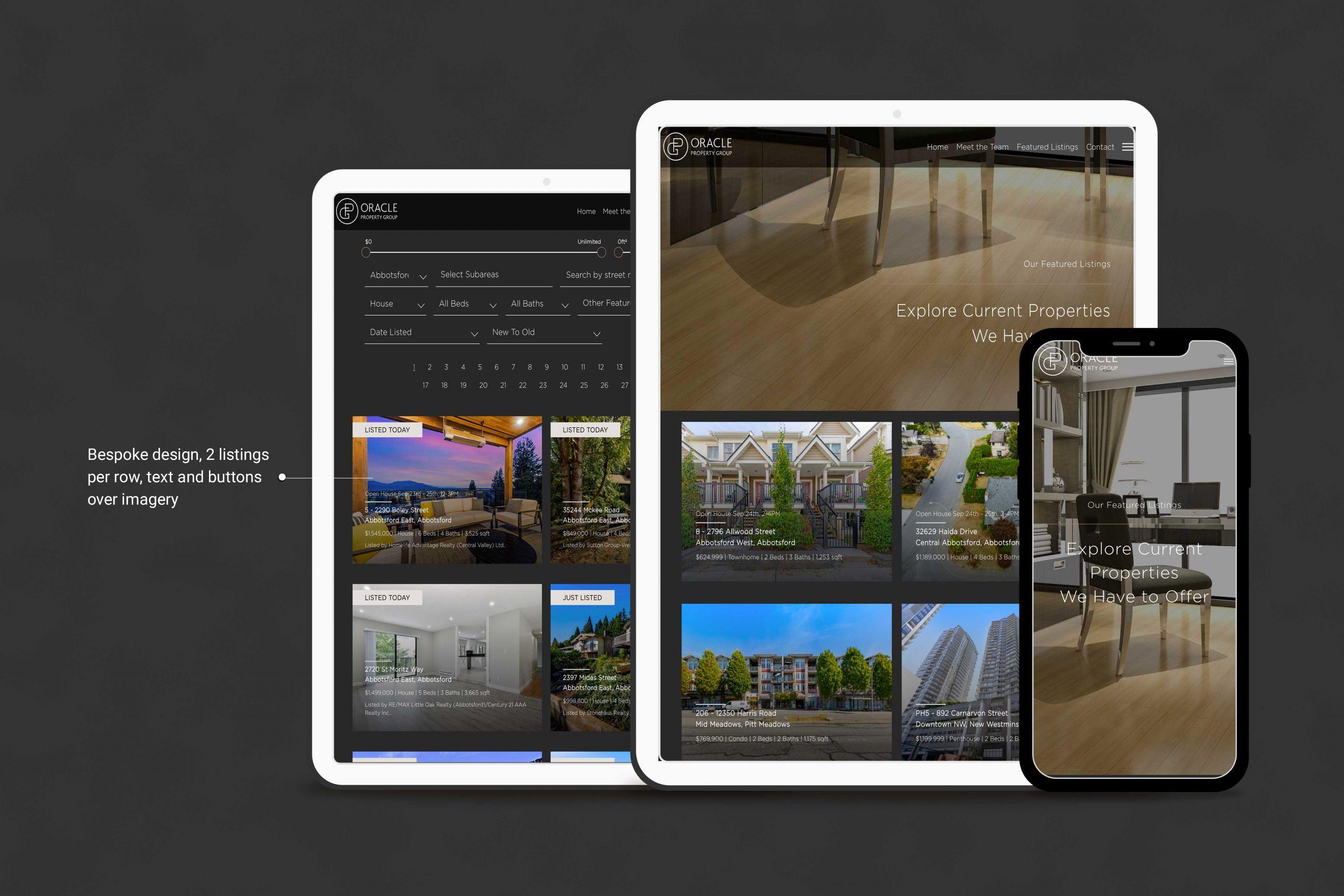 Mockups showing Oracle Property Group's website.