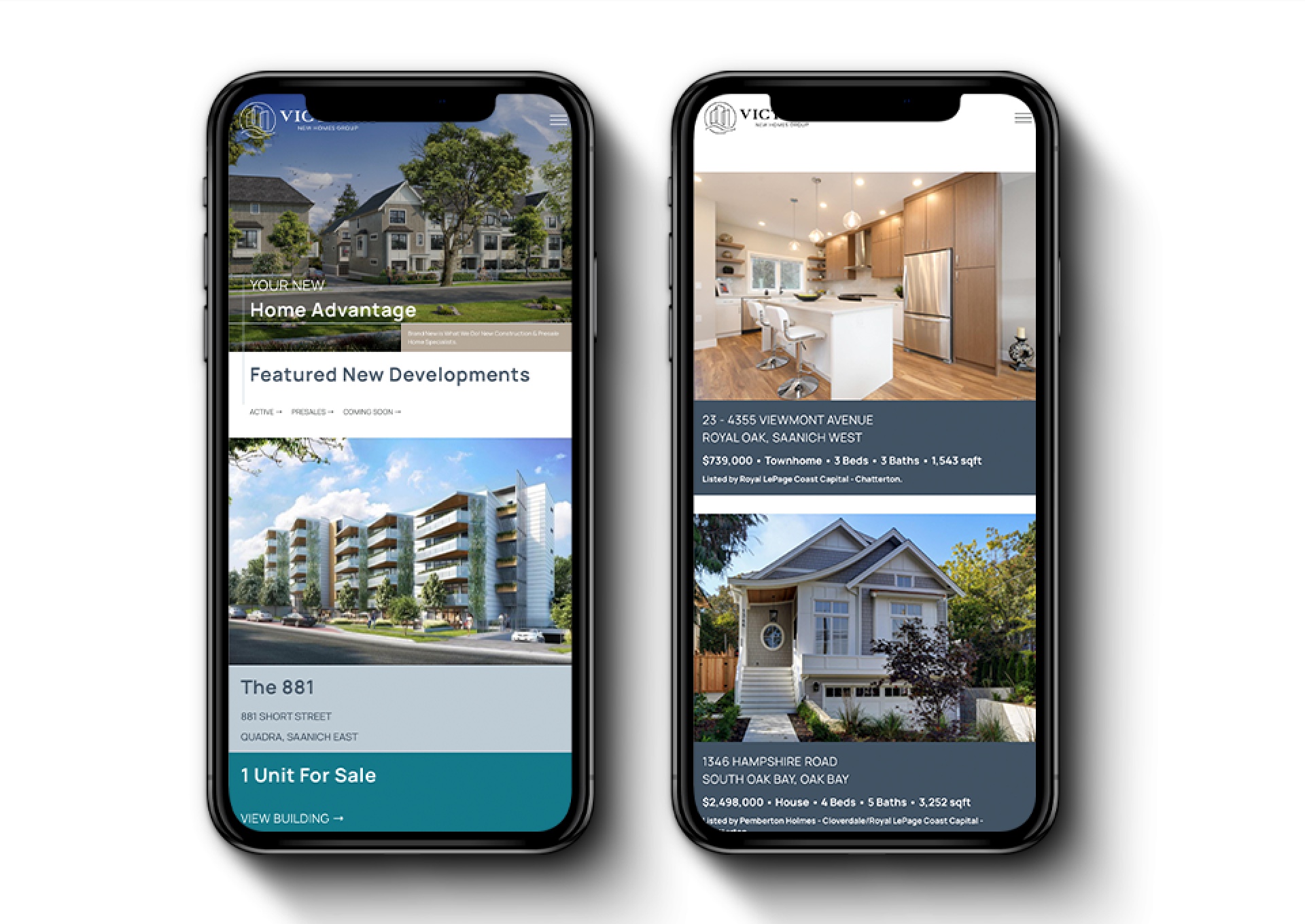 Victoria presales and listings page design on iPhone (mobile) view.