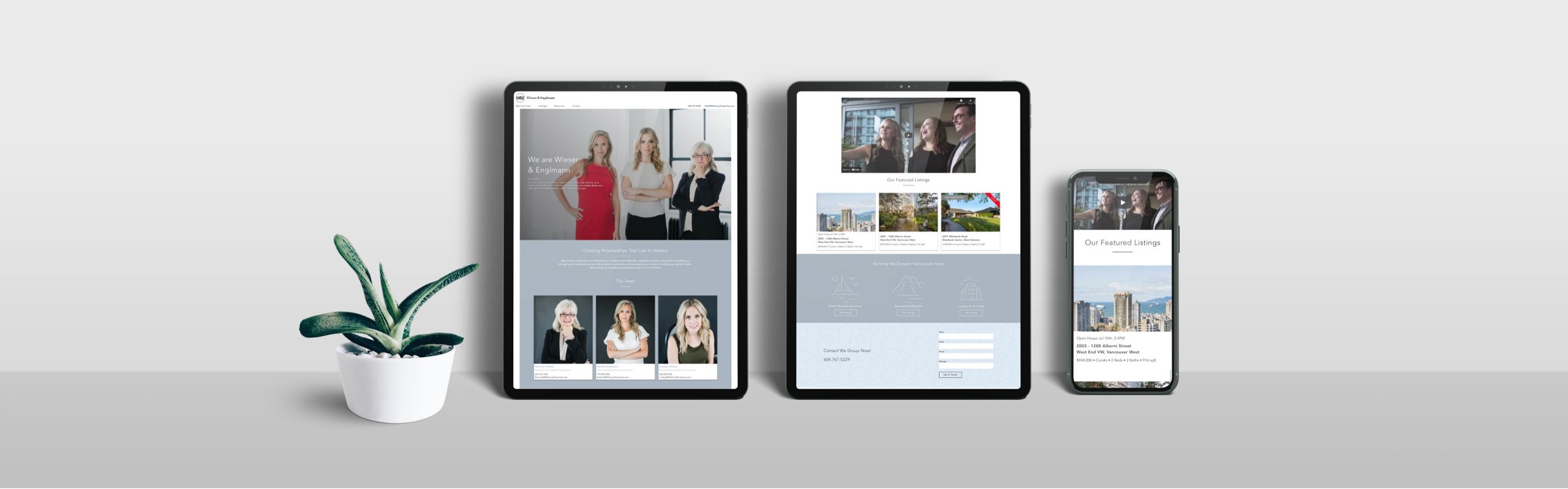 Different devices showing the website's responsive design in action.