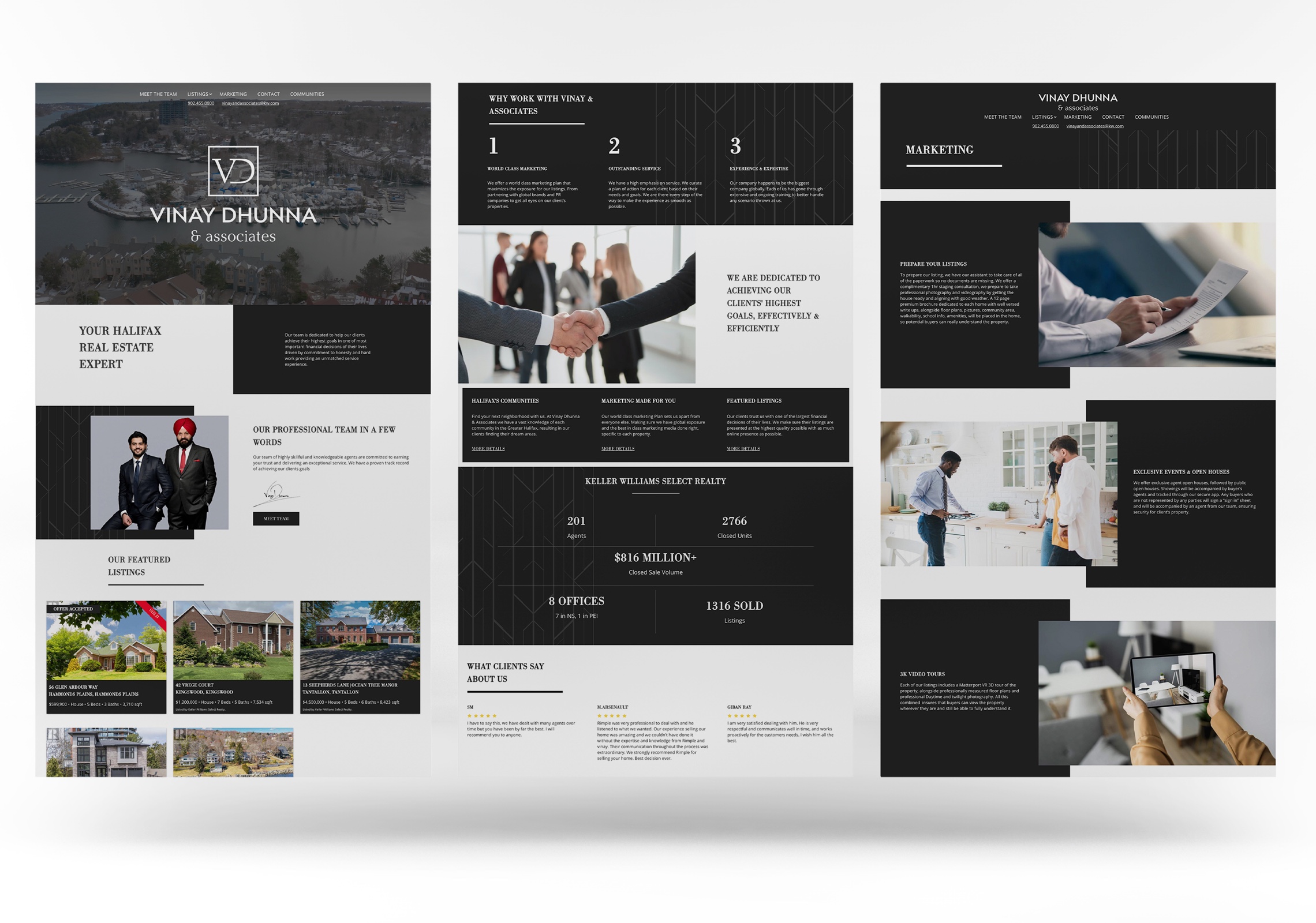 Collection of webpage screenshots showing off Vinay Dhunna's website.