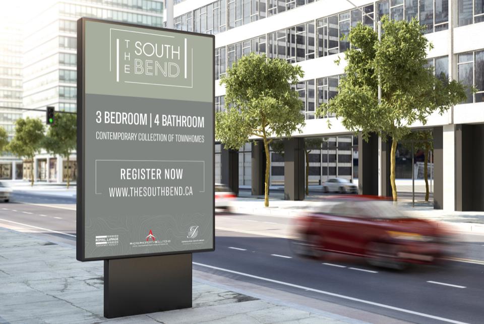 Marketing collateral for The Southbend on billboards and digital signage.