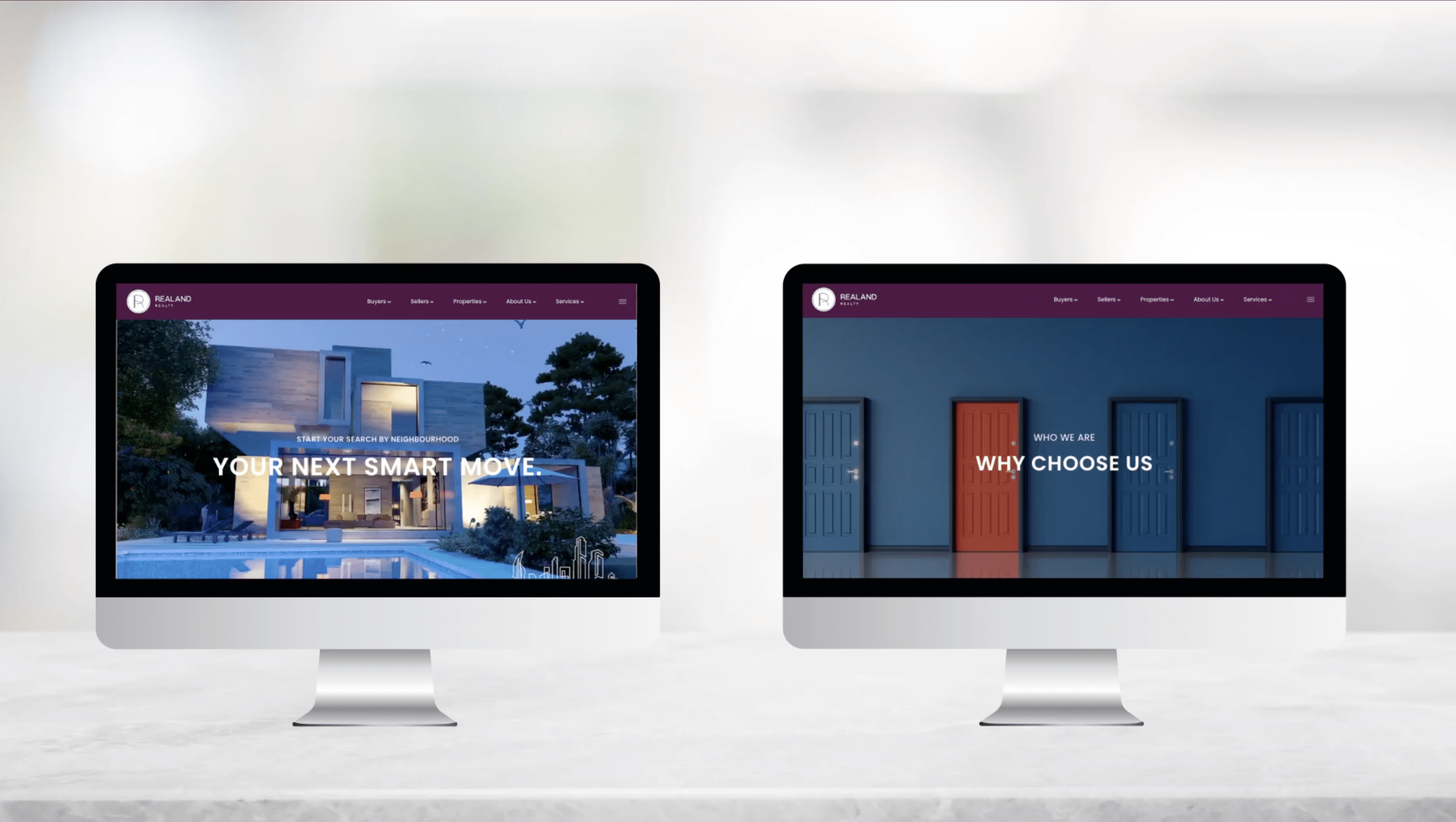 Screen Shot 2022-08-26 at 4.04.54 PM Computers displaying visual choices for Realand's website.