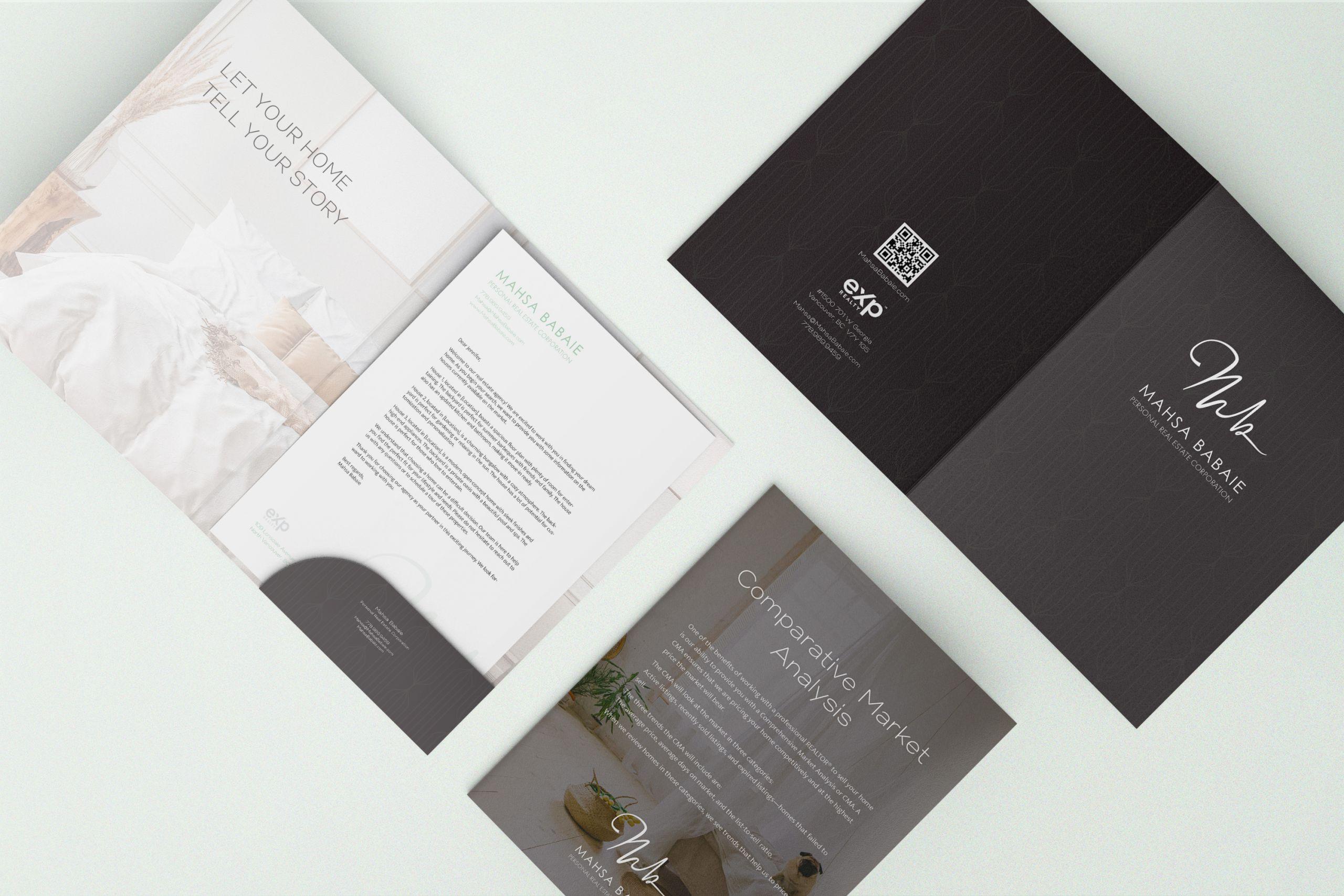 Custom-branded stationery bearing real estate brokerage Realand's emblem.