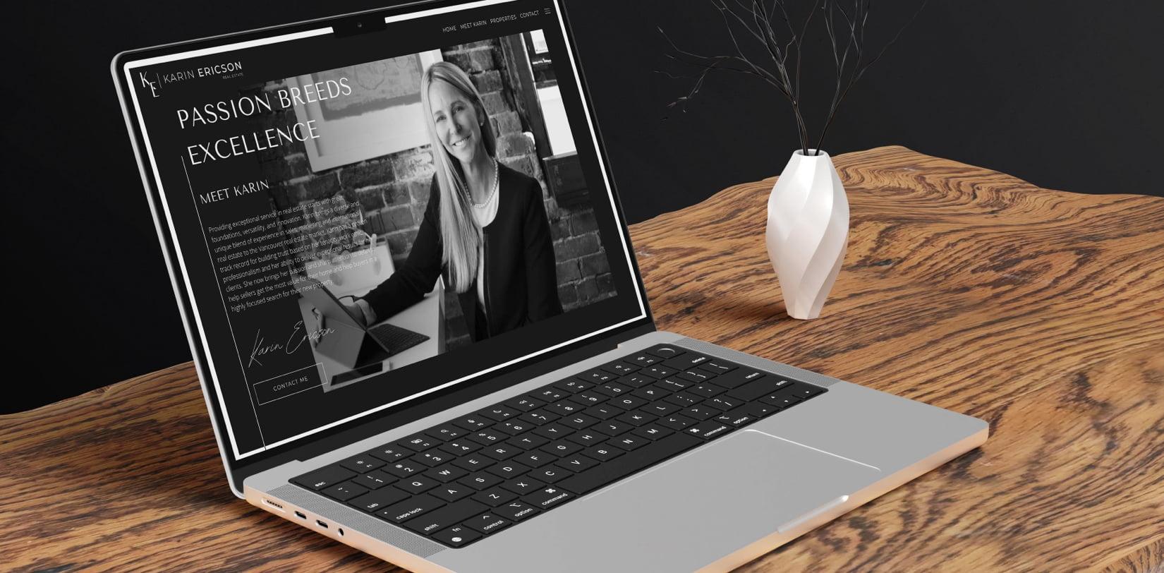 Mockup of Karin Ericson's about agent page in a laptop