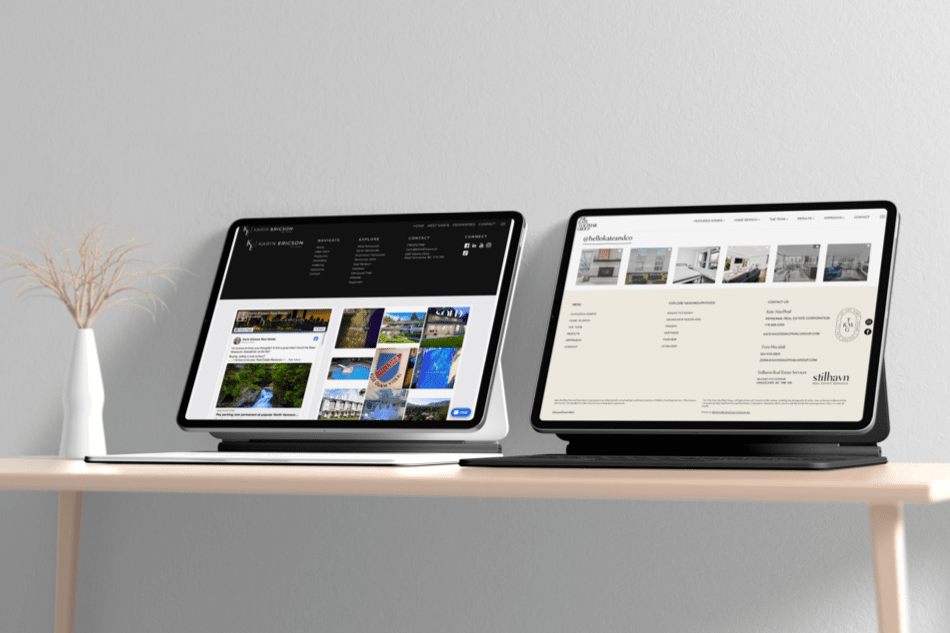 Instagram and Facebook widgets on custom designed footers
