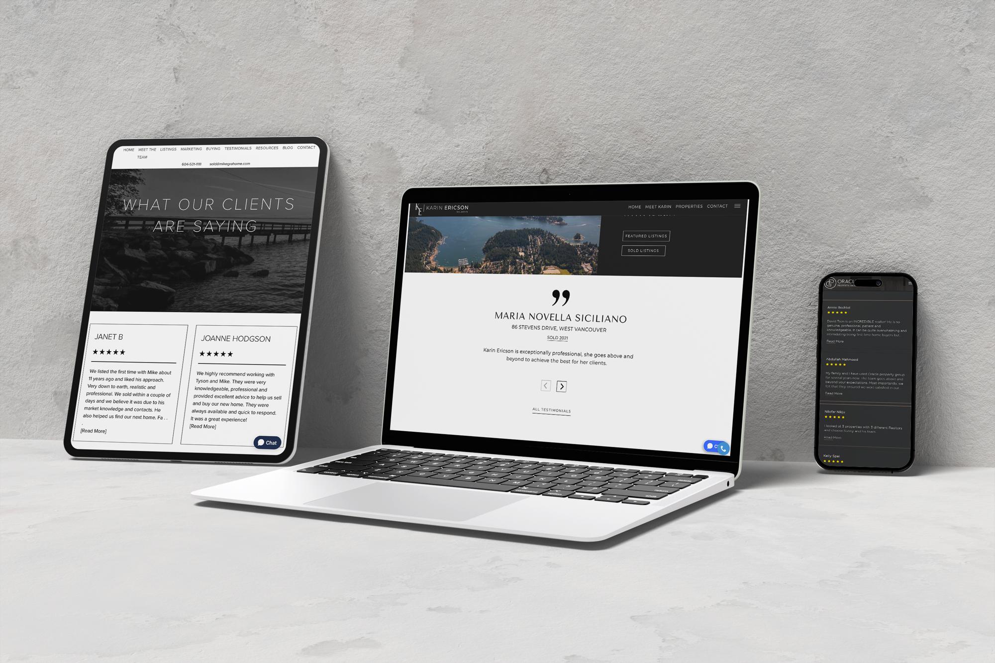 Testimonial tiles designed to make it easy to scan with click to expand link