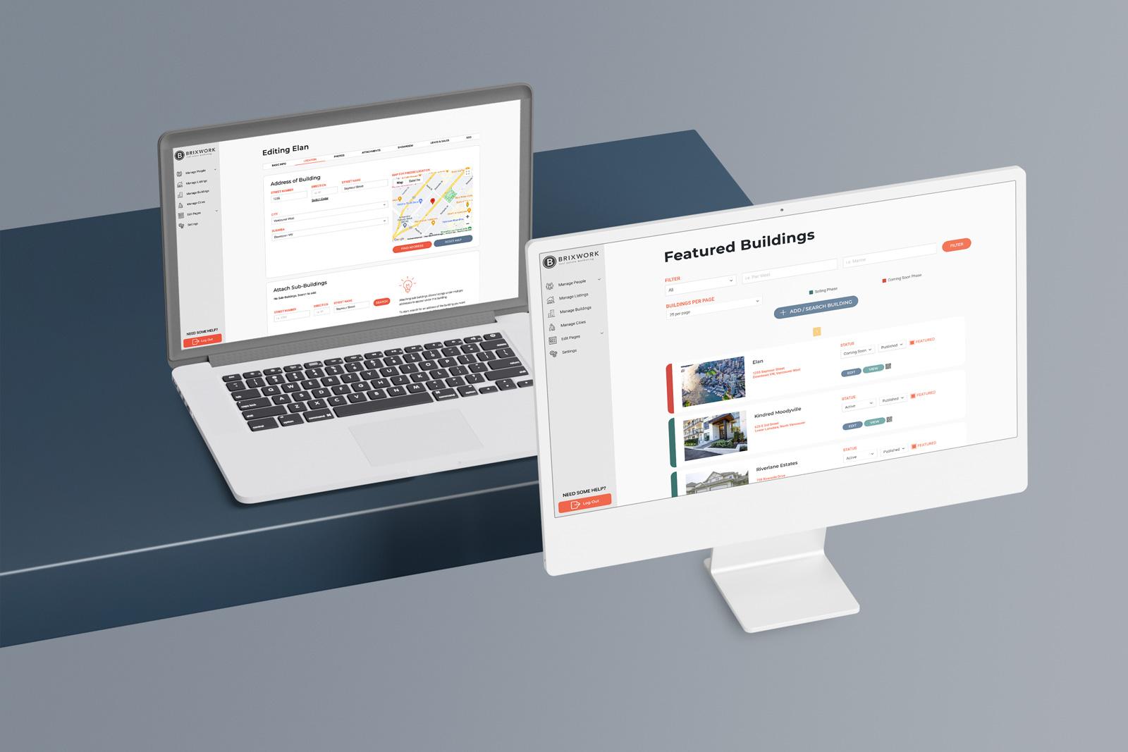 Backend Building-and-Edit Mockup of Brixwork version 5.0 backend featuring the buildings edit pages