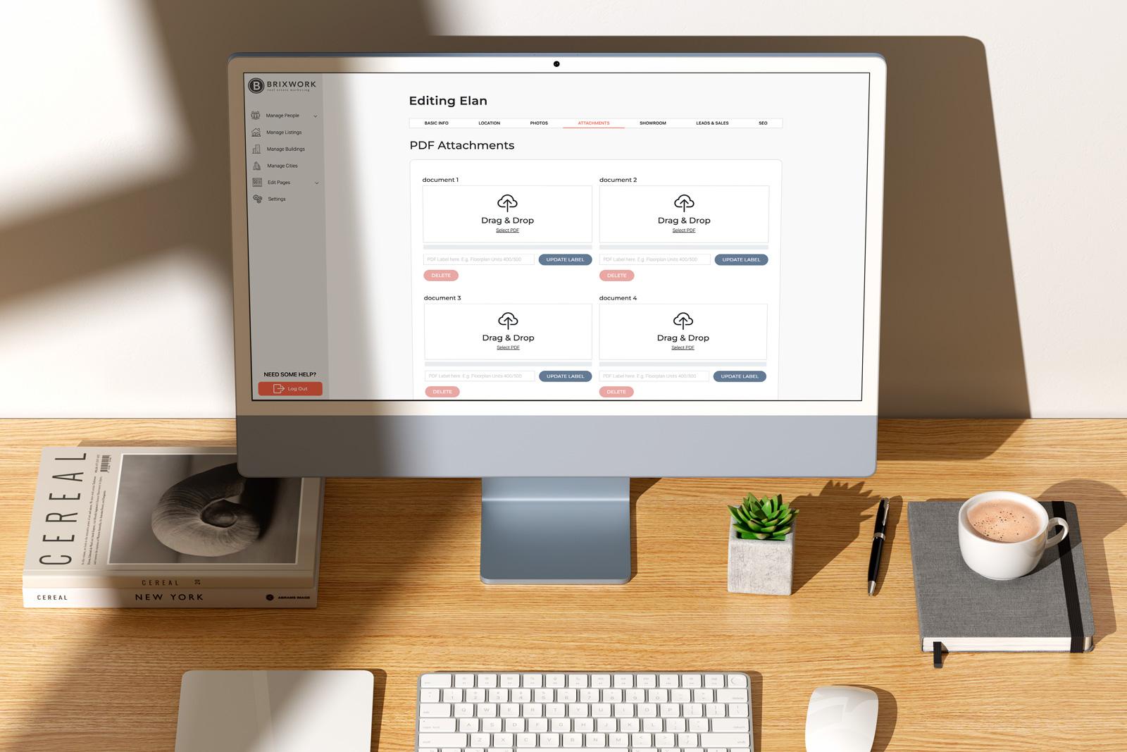 FloorplanPDF-Edit Mockup of Brixwork version 5.0 backend featuring the FloorplanPDF upload module
