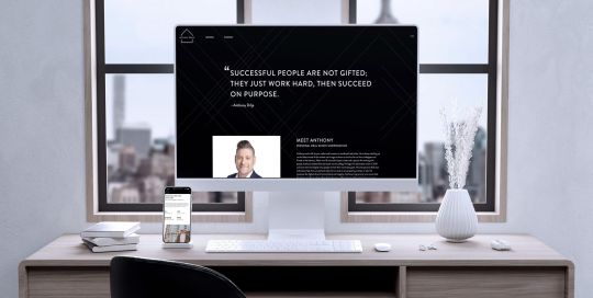 Mockup of Anthony Drjle homepage website on desktop and mobile.