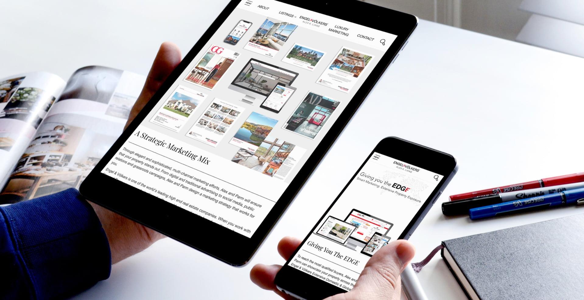 The Marketing Page on Alex Liang's real estate website on tablet and mobile (responsive design)