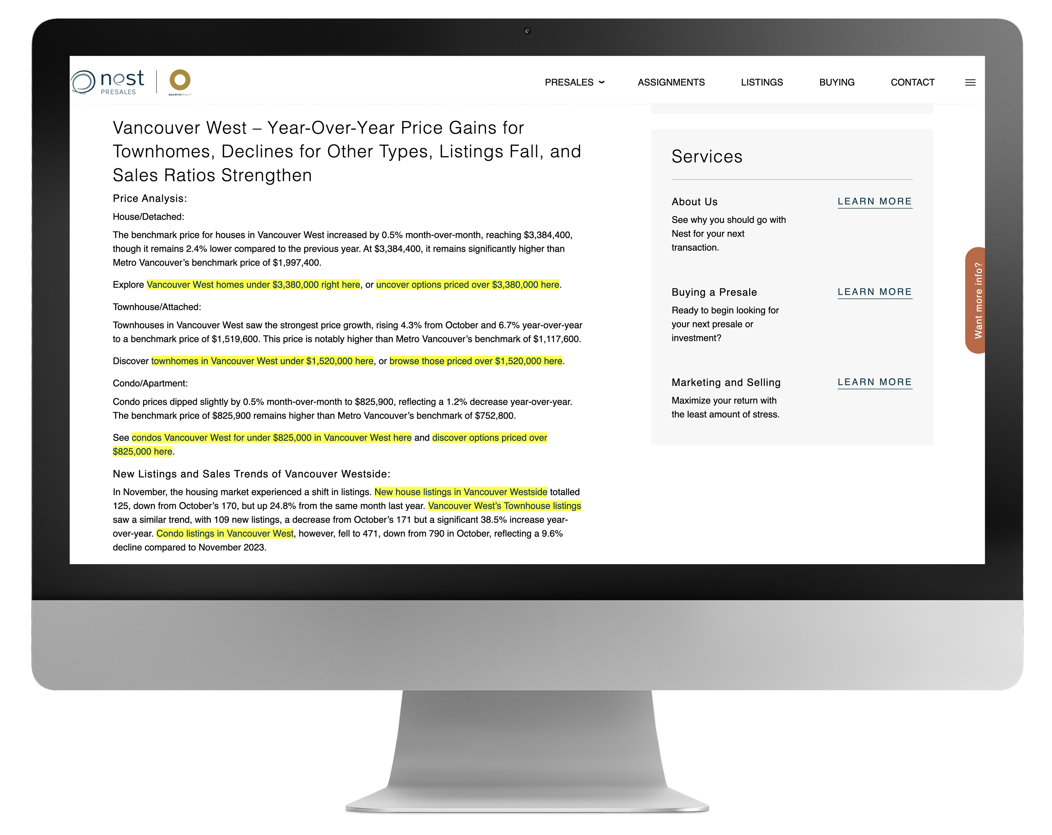 Screenshot of Nest Presales' blog post highlighting MLS search result