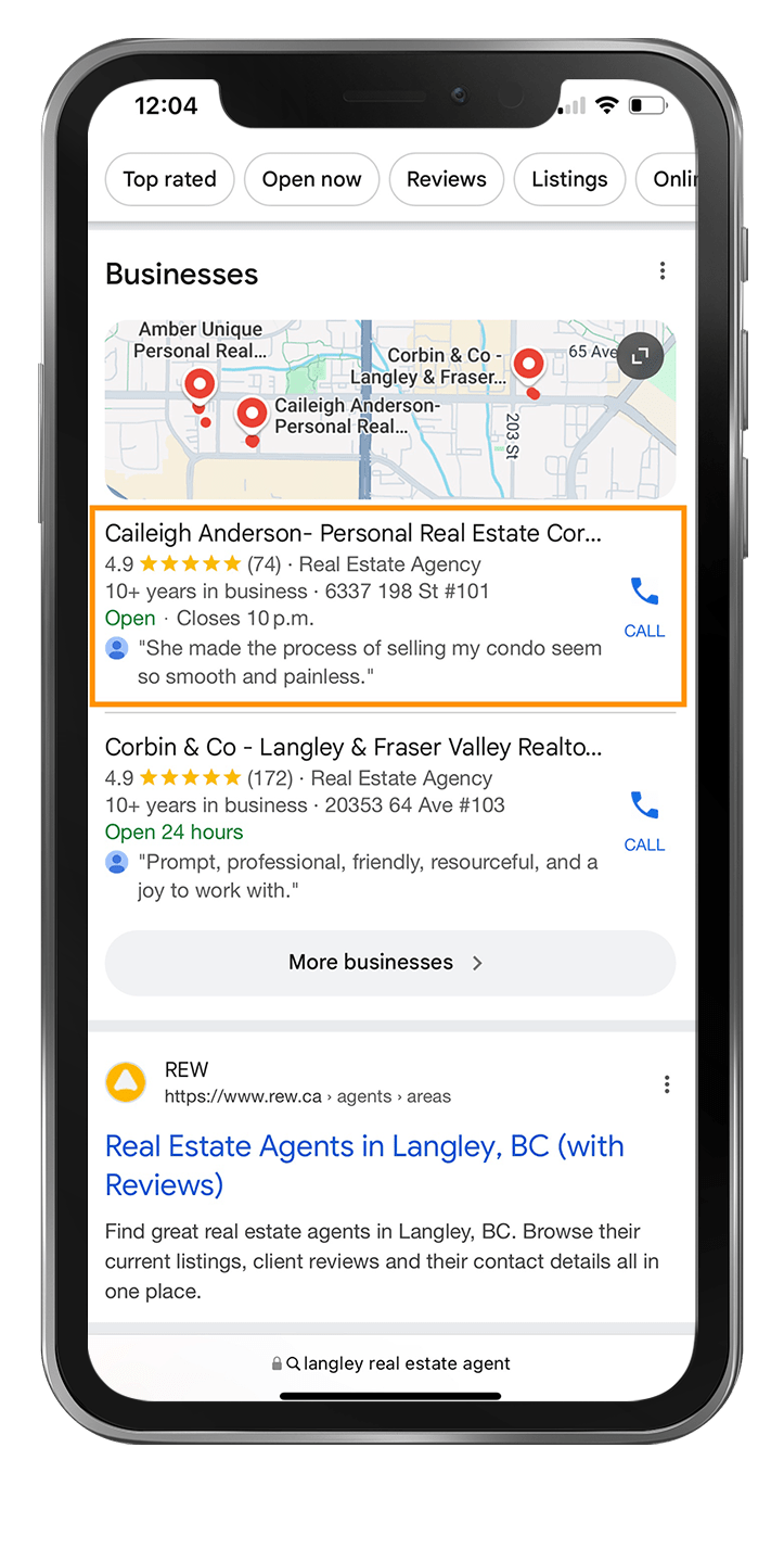 Google search's result on Langley Real Estate agent showing Caileigh Anderson
