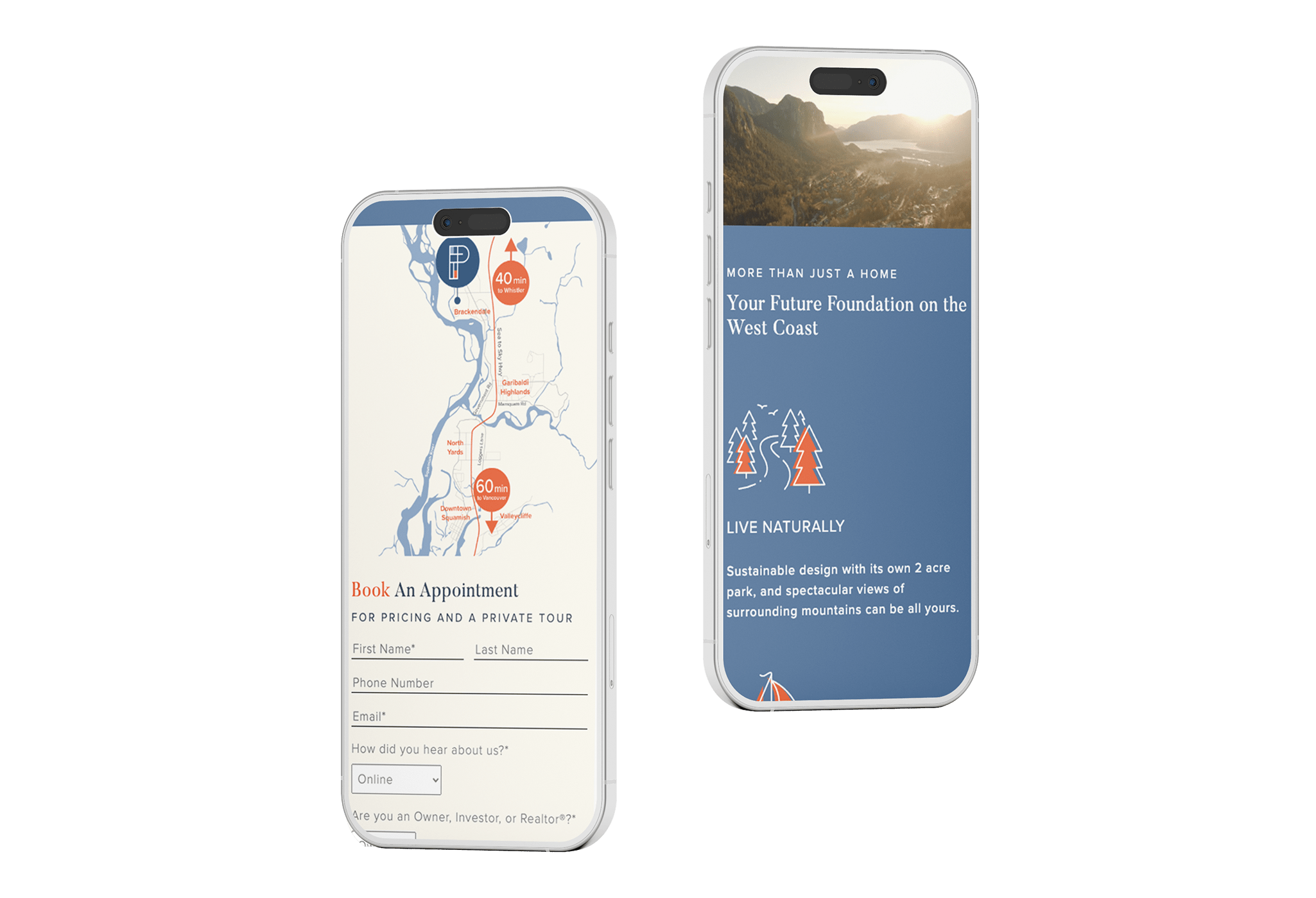 Palette at Brackendale presale registration pages with interactive map and mobile-friendly lead form for Meta and Google Ads