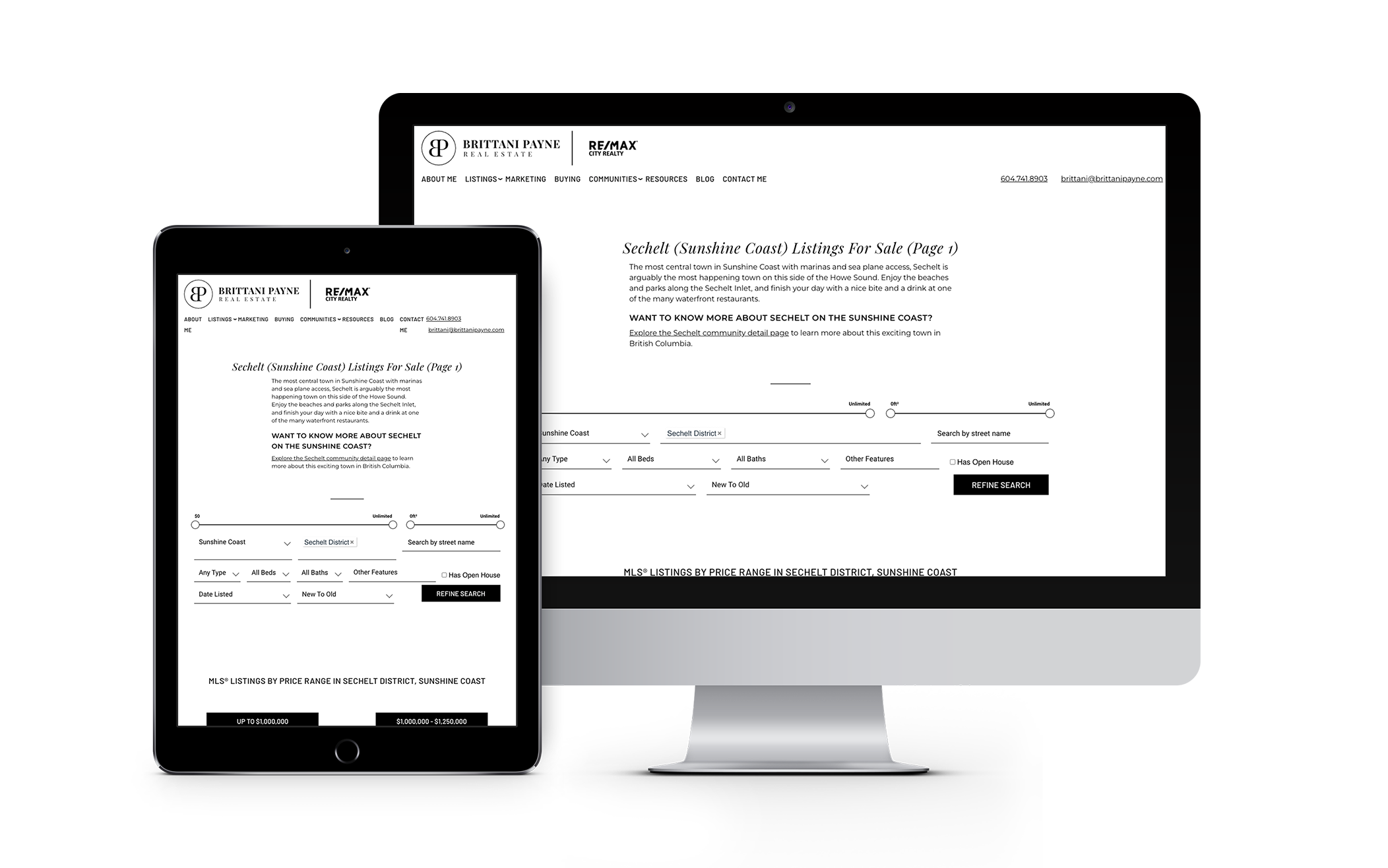 Britany Paine's Listings Page with MLS IDX Reciprocity integration