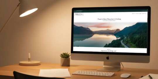 Phillips & Prem Homepage featured on a gold iMac sitting on a clean desk in golden lamplight.