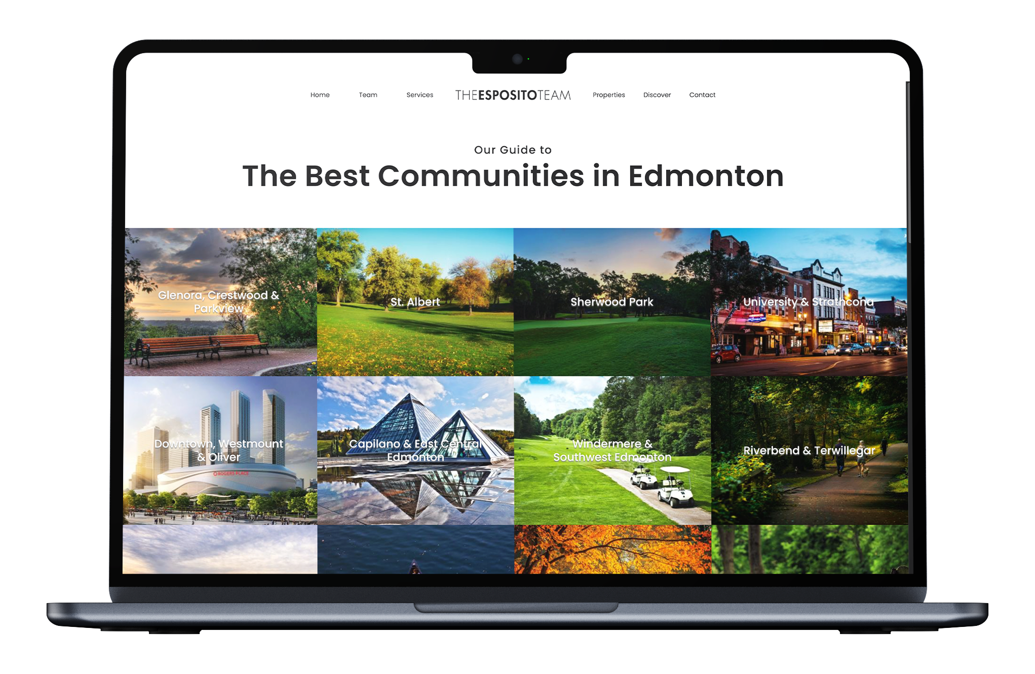 tiled gallery of Edmonton neighbourhoods on real estate website