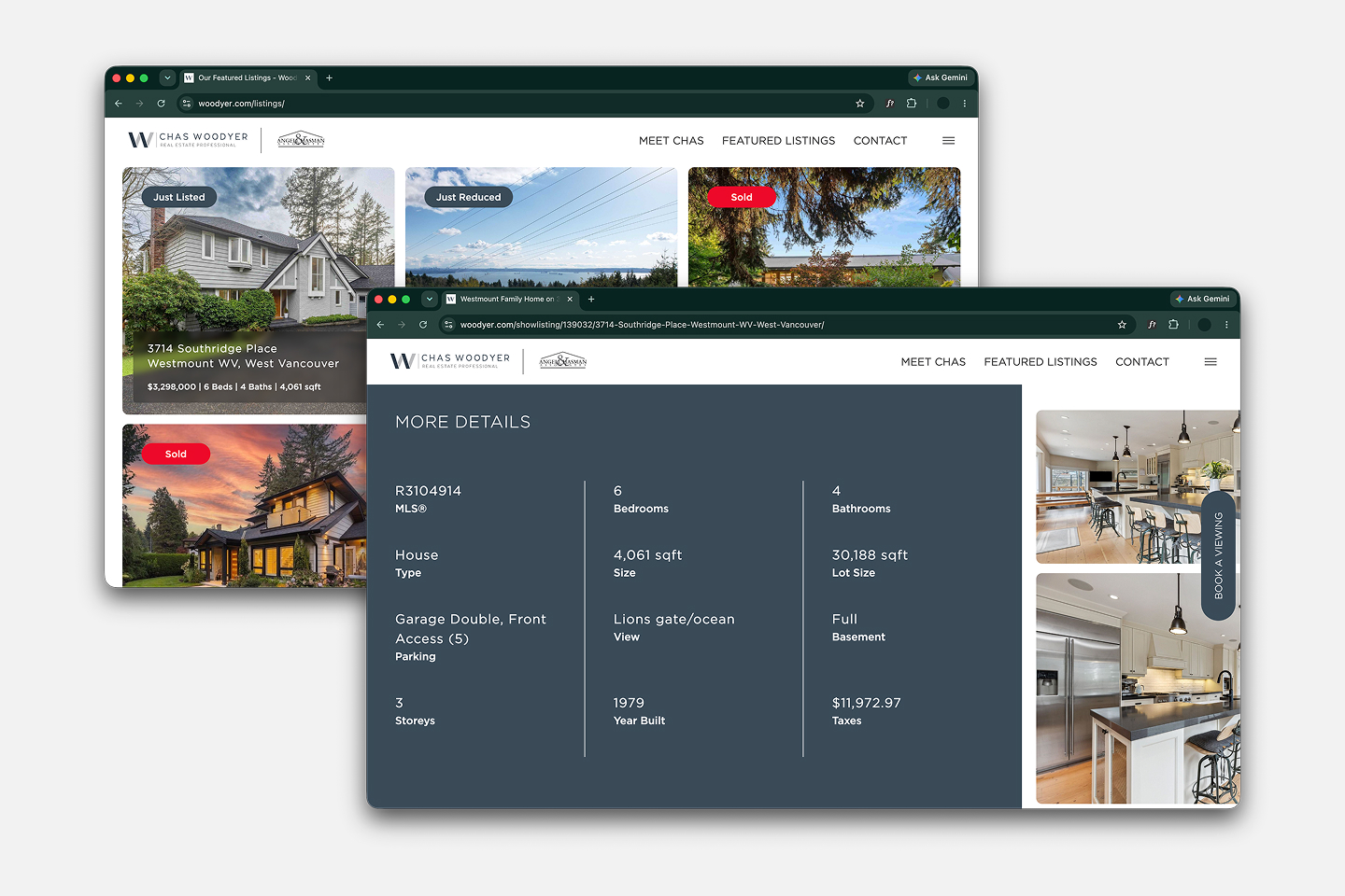 Custom listing gallery and listing detail page for Chas Woodyer, Vancouver Real Estate Agent