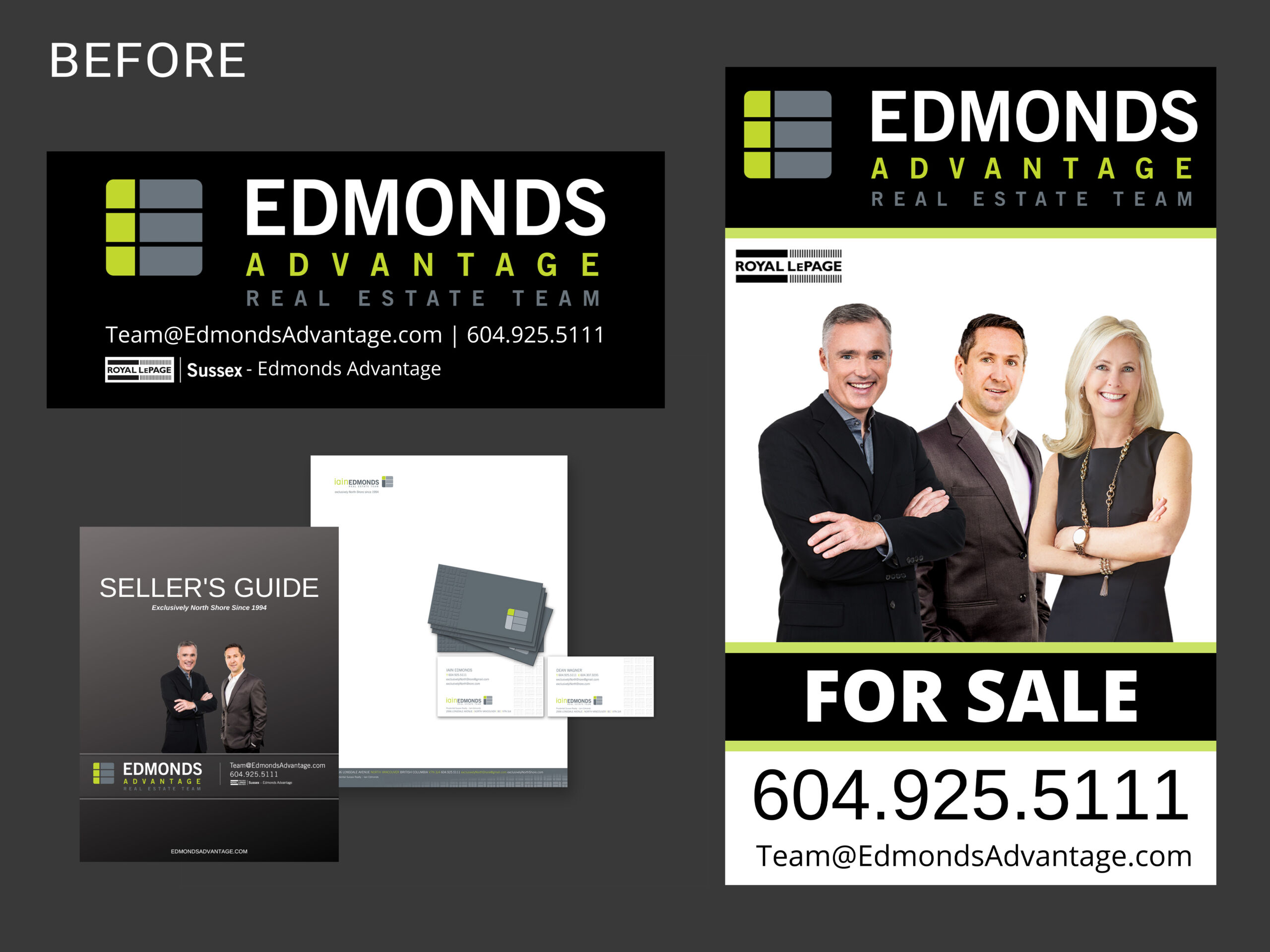 original branding, signs, and print design of North Shore Real Estate Team