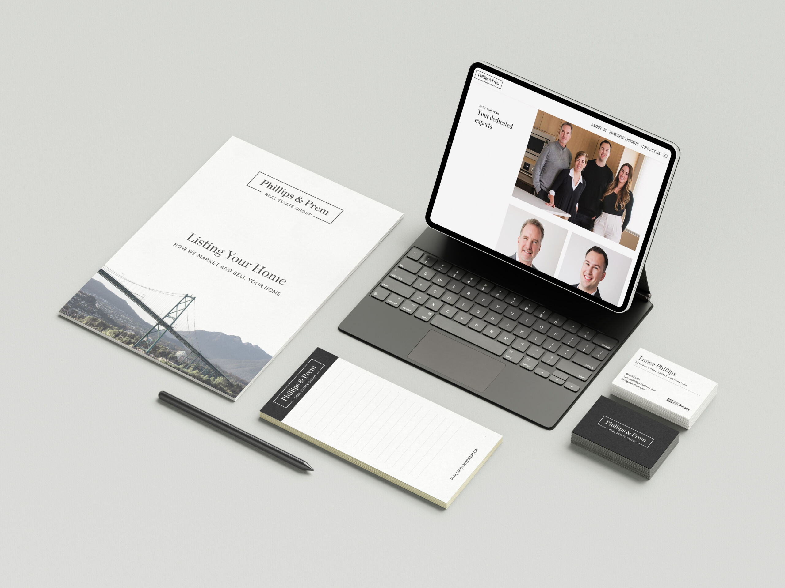 rebranded stationery, website, and print media